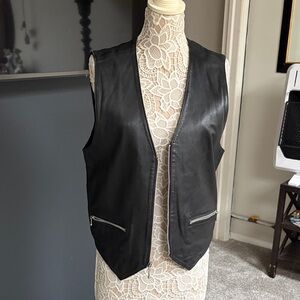 Black Real Leather Vest for Women